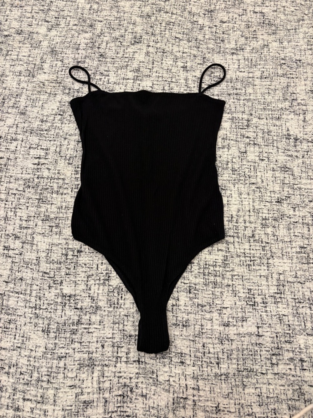 Reformation Black Ribbed Spaghetti-Strap Bodysuit